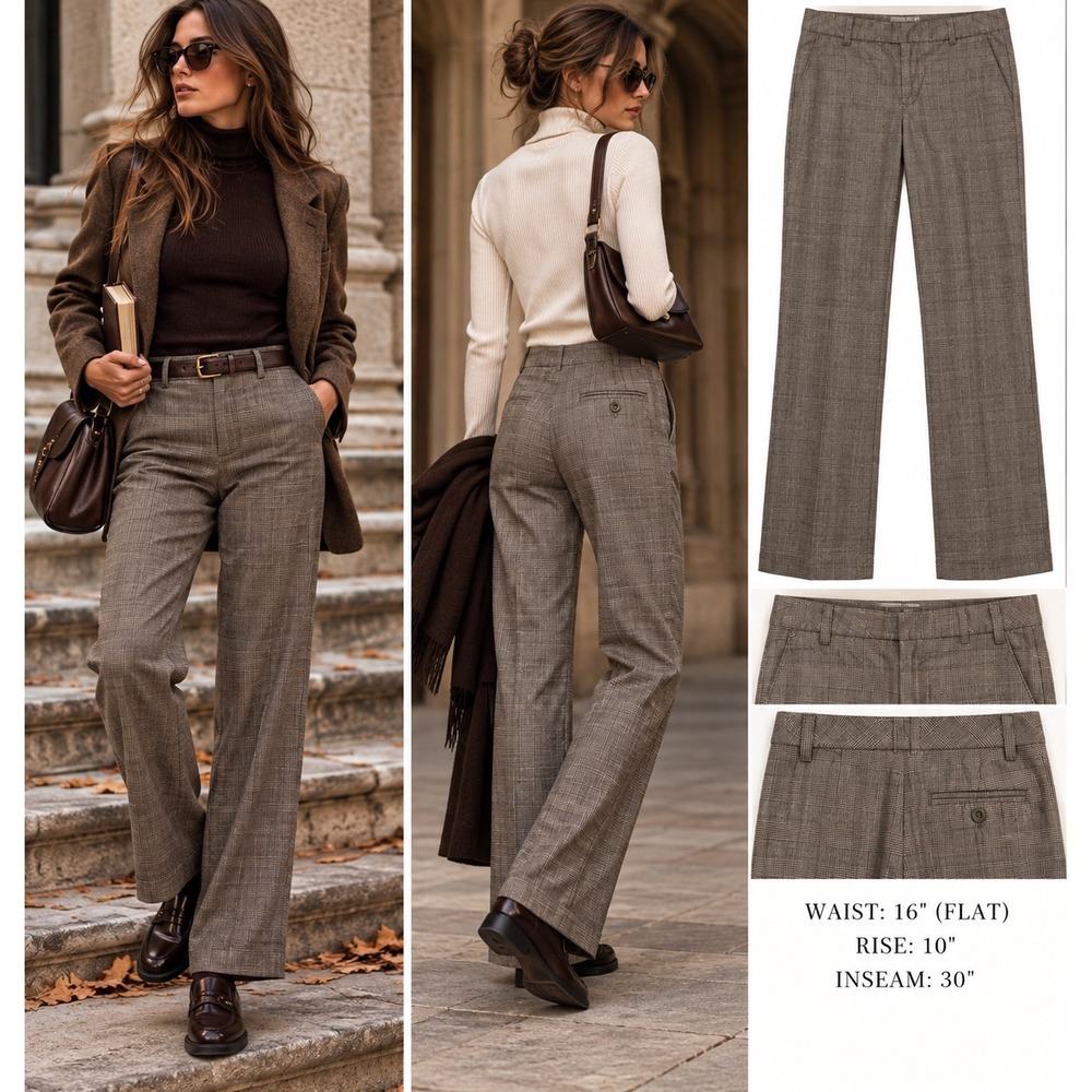 Vintage 2006 Gap Plaid Pants 6 Y2K Dark Academia Straight Leg Glen Check Preppy